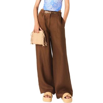 Maje Linen-blend trousers in Brown at Nordstrom, Size 36 Eu