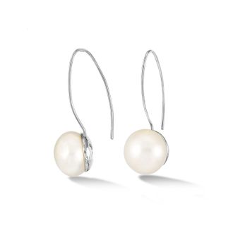Dower & Hall Timeless 14mm Long White Pearl Earrings