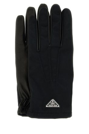 Prada Black Nylon And Nappa Leather Gloves