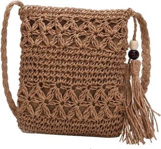 UPKOCH Handmade Weave Shoulder Bag with Tassel Crossbody for Women Lightweight Straw Beach Bag for Party Shopping Everyday Use Sandproof and Stylish Design
