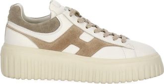Hogan Ivory Smooth Leather Sneakers With Beige Suede Accents