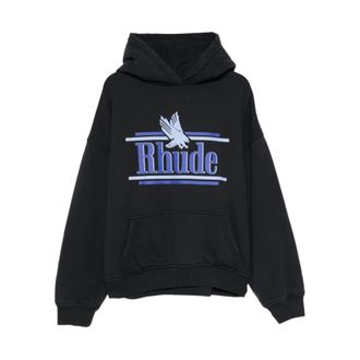 Rhude Hoodies, male, Black, Size: XL Logo-Print Cotton-Jersey Hoodie