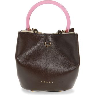 Marni Pannier Top Handle Leather Bucket Bag in 00M95 Metal Brown at Nordstrom