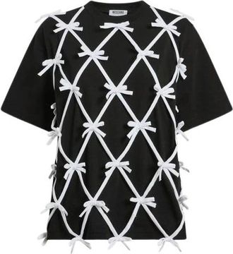 Moschino T-shirt van katoenen jersey met strikken - Dames - T-shirts - Zwart - M - Katoen - Tops