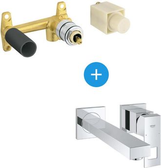 GROHE Eurocube Set Mezclador Monomando De 2 Agujeros De Encastre Para Lavabo Cromado Tama&ntilde;o M + Cuerpo Empotrado (23447000-set) - Grohe