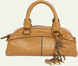 Chlo&eacute; Small Bowling Top-Handle Bag in Ostrich-Effect Leather