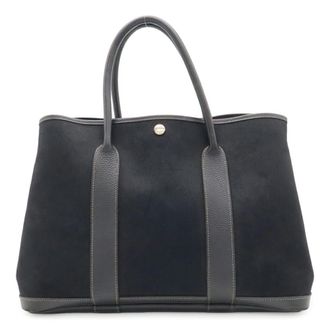 Herm&egrave;s Black Toile Officier Handbag Shoulder Bag Tote Bag (Pre-Owned)