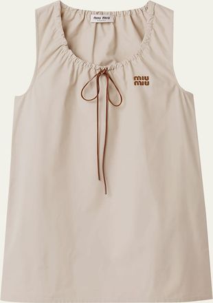 Miu Miu Drawstring Sleeveless Panama Cotton Mini Dress