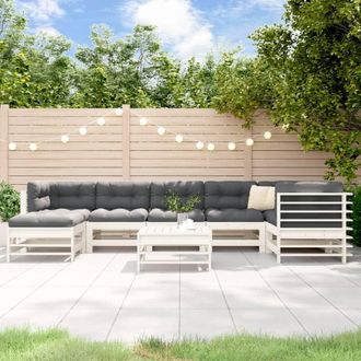vidaXL Juego De Muebles Jard&iacute;n 8 Pzas Y Cojines Madera Maciza Blanco Vidaxl