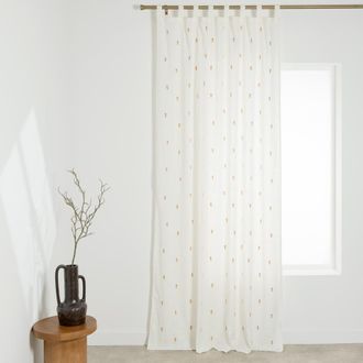 Maisons du monde Cortina con trabillas de algod&oacute;n blanco con jacquard, 140x250 cm