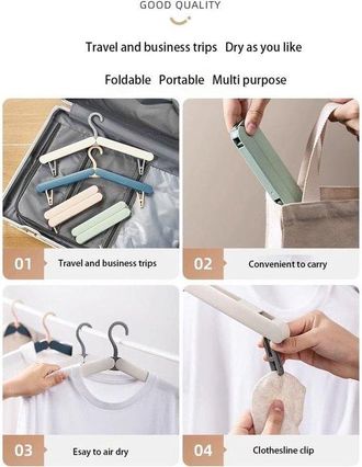OEM Juego De 4 Perchas De Viaje Plegables Con Clips Ocultos, Ligeras Y Port&aacute;tiles, De Color Azul, Para Faldas, Pantalones Y M&aacute;s