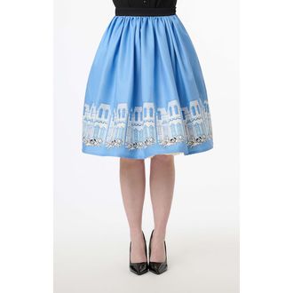 Unique Vintage Printed Woven Gellar Swing Skirt in Light Blue at Nordstrom, Size Small