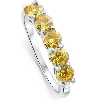 Pompeii3 1Ct Fancy Yellow Diamond Five Stone Wedding Ring 14k Gold Lab Grown