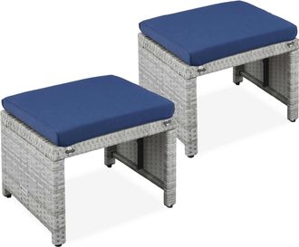 Best Choice Products Set of 2 Multipurpose Patio Wicker Ottomans w/ Removable Cushions, Steel Frame