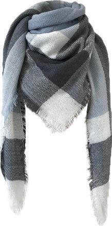 Generic Premium Winter Large Knit Plaid Checked Square Blanket Scarf Shawl Wrap Pan Scarf (Dark Blue, One Size)