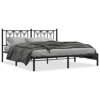 Berkfield Home Metal Bed Frame without Mattress with Headboard Black 183x213cm | Size: 183x213 cm