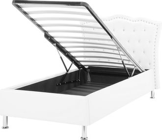 Beliani Beliani - Cama Con Almacenaje De Piel Sint&eacute;tica Blanco Plateado 90 X 200 Cm Botones Metz