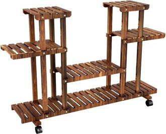 Yaheetech Yaheetech - Scaffale A 6 Ripiani Per Piante Fiori In Legno A Scala Con Ruote Da Interno E Esterno Balcone 124 X 33 X 80 Cm