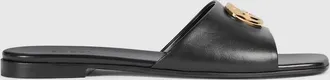 Gucci Womens Slide Sandal With Double G, Black, Leather