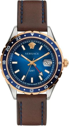 Versace Hellenyium GMT Watch - Heren - Horloges - Blauw - ONE Size - Leer - Accessoires