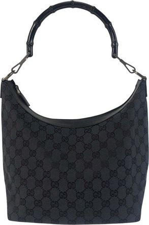 Gucci Black Gg Canvas Bamboo Shoulder Bag (Authentic Pre-Loved)