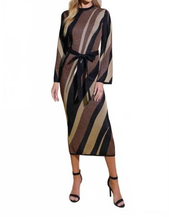 Flying Tomato Womens Jacquard Knit Midi Sweater Dress In Black, Brown