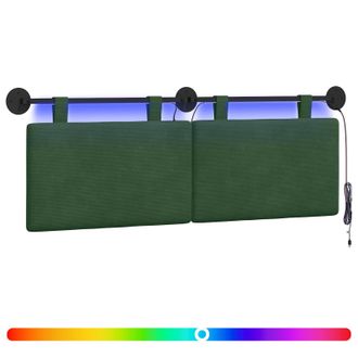 vidaXL Cabecero Colgante Con Luz Led Verde Selva Tela De Pana Vidaxl