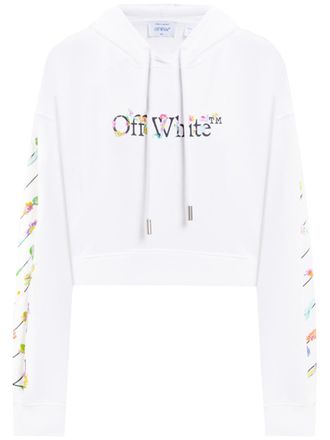 Off-white White Bookish Glowing Flower Cotton Hoodie