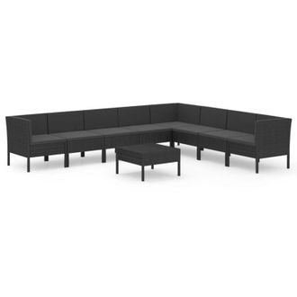 vidaXL 9 Pcs Garden Lounge Set Con Vime Pe Negro