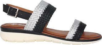 Ara Gevlochten leren sandaal in zwart/wit - Dames - Sleehakken - Zwart - 37 EU - Leer - Schoenen