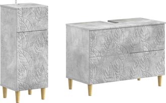 vidaXL Juego De Gabinete De Ba&ntilde;o De 2 Piezas Delft Gris Hormig&oacute;n Vidaxl