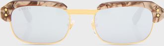Gucci Men & apos;s Half-Rim Rectangle Sunglasses