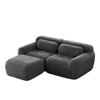 Urban Meuble Sof&aacute; de esquina modular de 2 plazas, tejido de peluche gris y cojines