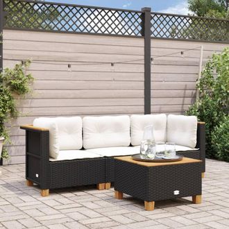 vidaXL Vidaxl - Sof&aacute; De Jard&iacute;n De 3 Plazas Con Cojines Rat&aacute;n Sint&eacute;tico Negro
