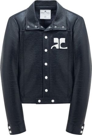 Courr&egrave;ges Cropped Black Jacket with Textured Finish