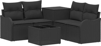 vidaXL Juego De Sof&aacute; 6 Uds. Negro Rat&aacute;n Sint&eacute;tico Y Acero Vidaxl