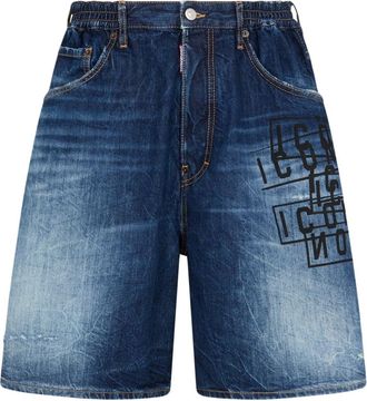 Dsquared2 Icon logo-print denim shorts - men - Cotton/Cotton/Polyester/Calf Leather - 52 - Blue