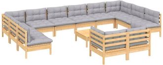 vidaXL Juego De Muebles De Jard&iacute;n 13 Pzas Y Cojines Madera Pino Gris Vidaxl