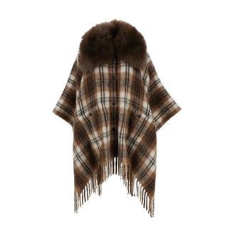 Moncler Capa de Mezcla de Mohair - Jackets - Mujer - Marr&oacute;n - ONE SIZE