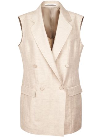 Tagliatore Sleeveless Double-Breasted Dove Grey Jacket with Notched Lapel