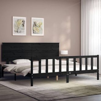Berkfield Home Beautiful Bed Frame with Headboard Black 200x200 cm Solid Wood