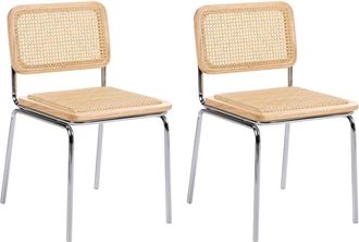 Beliani Set of 2 Dining Chairs Light Brown PE Rattan Seat and Backrest Iron Legs Armless Protective Caps Modern Boho Design CORVALLIS