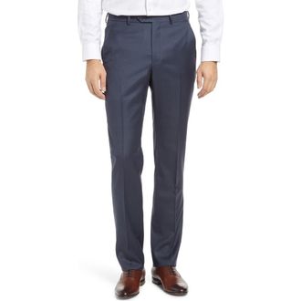 Santorelli Roma Flat Front Loro Piana Wool Serge Dress Pants in Blue at Nordstrom Rack, Size 32