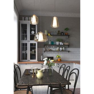 Top-Light Lampadario Contemporaneo Double Skin Metallo Ottone Vetro Ambra 3 Luci E27