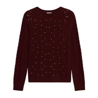Oltre Cashmere blend trui met bezels - Dames - Ronde hals truien - Rood - L - Wol - Truien & Vesten