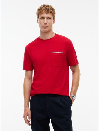 Tommy Hilfiger Mens Signature Stripe Pocket T-Shirt - Red - XL