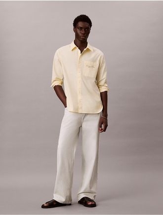 Calvin Klein Jeans Calvin Klein Mens Logo Graphic Washed Oxford Button-Down Shirt - Yellow - XL