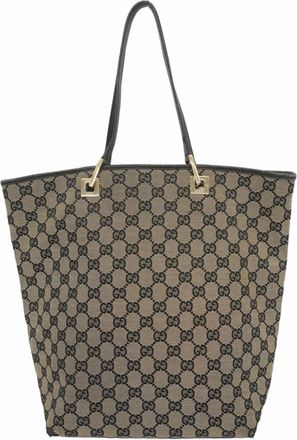 Gucci Beige Black Canvas Tote Bag (Pre-Owned)