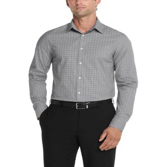 Calvin Klein Steel+ Dress Shirt Mens Gray Grid Regular Fit Button Up FTS1664