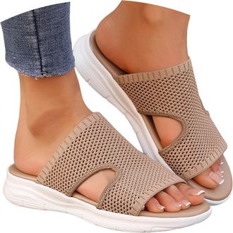 Generic Womens Casual Sandals Wedge Heel Fish Mouth Thick Bottom Comfortable Sandals Wide Width Soft Breathable Insole And Non Slip Rubber Outsole Shoes (Khak